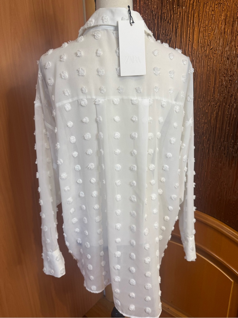 Zara White Textured Dot Button-Up Blouse - Picture 16 of 16